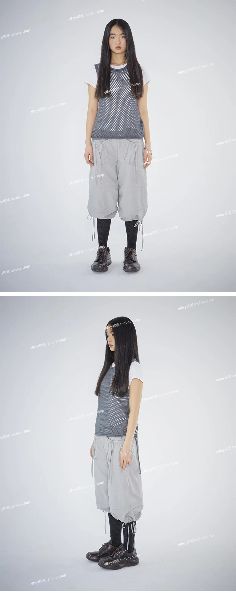 Vintage Drawstring Cargo Pants Women Loose Fit American Retro Utility Capri Pants with Multi-Pockets Streetwear Casual Fashion