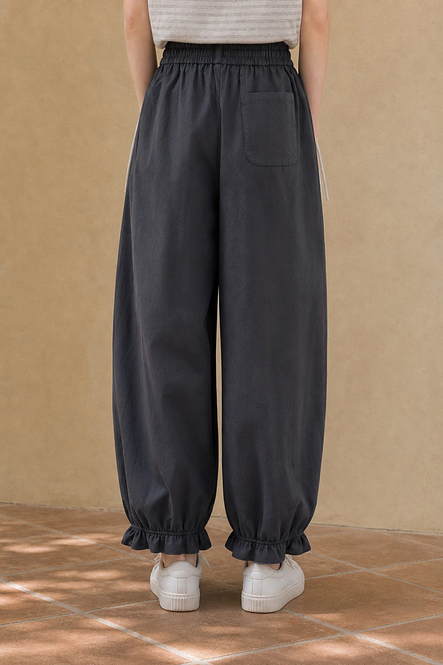 XIAOGULI 150-160cm Petite Women Pants Ankle Length Lantern Jogger Pants Elastic High Waist Wide Leg Lengthening Trousers