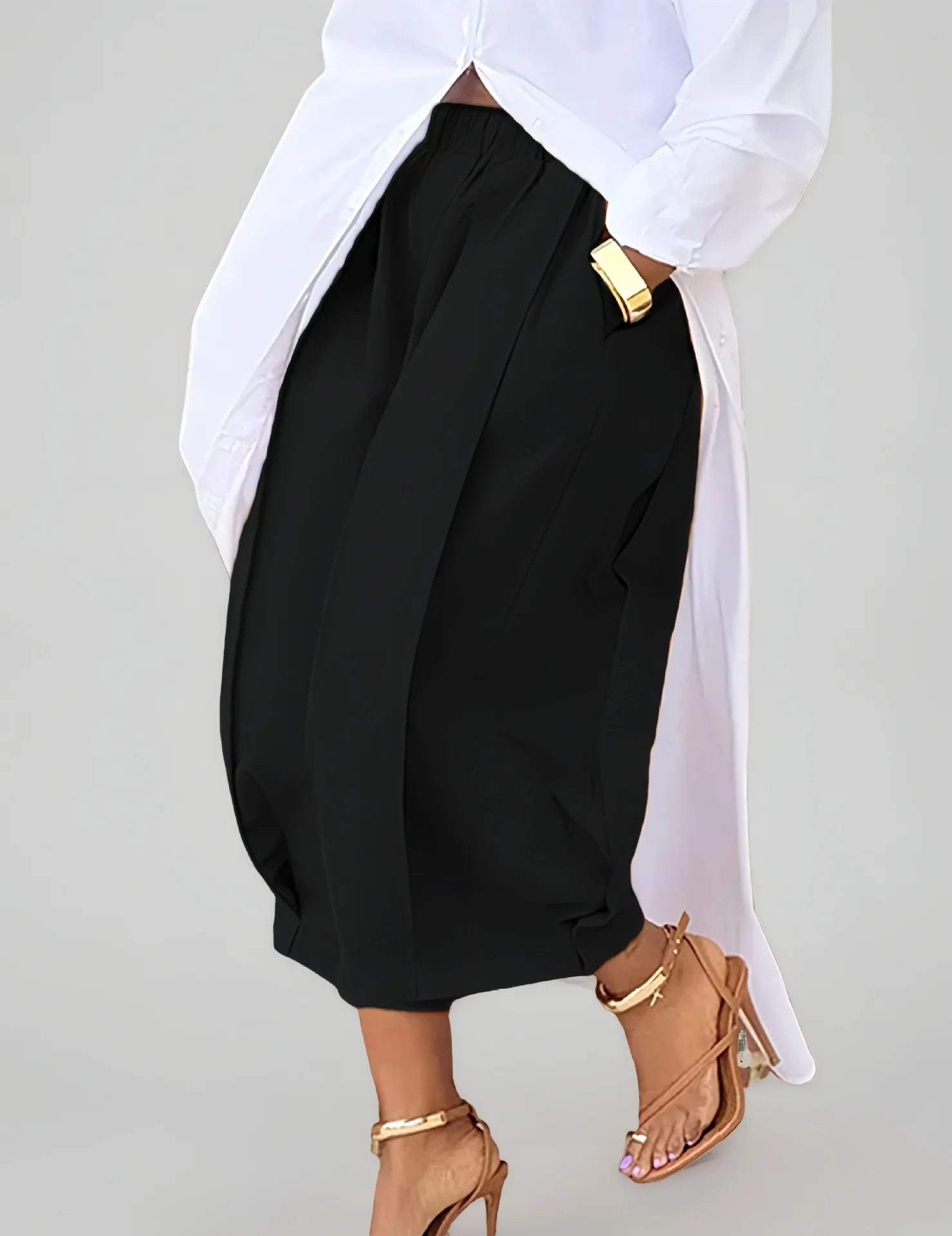 Women Casual Pants High Waist Elastic Waistband Front Pleats Loose Fit Wide Leg Pants Summer Lightweight Pockets Trousers