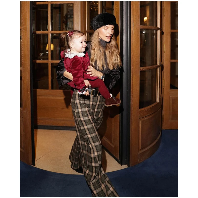 Chic Green Plaid Print Loose Pants Women Casual High Waist Straight Wide Leg Trousers Party Daily Classic Attire 2026 Spring