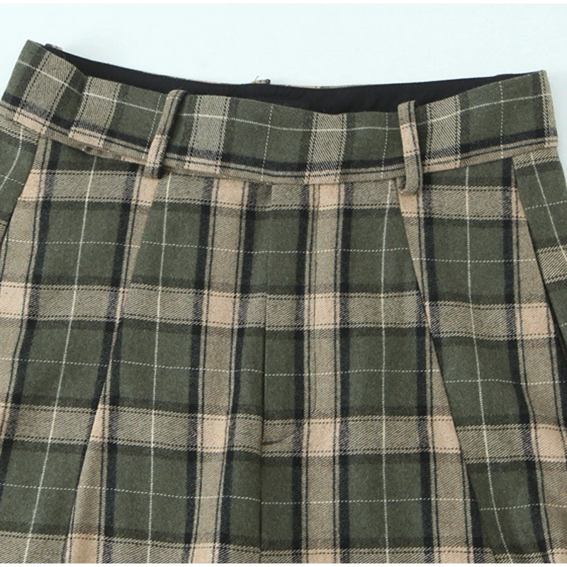 Chic Green Plaid Print Loose Pants Women Casual High Waist Straight Wide Leg Trousers Party Daily Classic Attire 2026 Spring