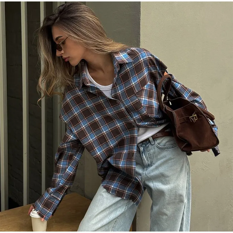 Chic Green Plaid Print Loose Pants Women Casual High Waist Straight Wide Leg Trousers Party Daily Classic Attire 2026 Spring