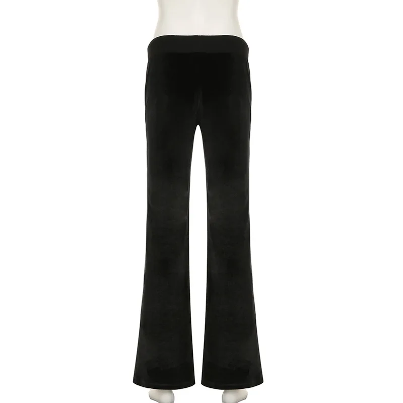 Goth Dark Techwear Fashion Stars Rhinestone Drawstring Pants Mall Goth Streetwear 90s Grunge Soft Velvet Trousers Women Y2K Pant