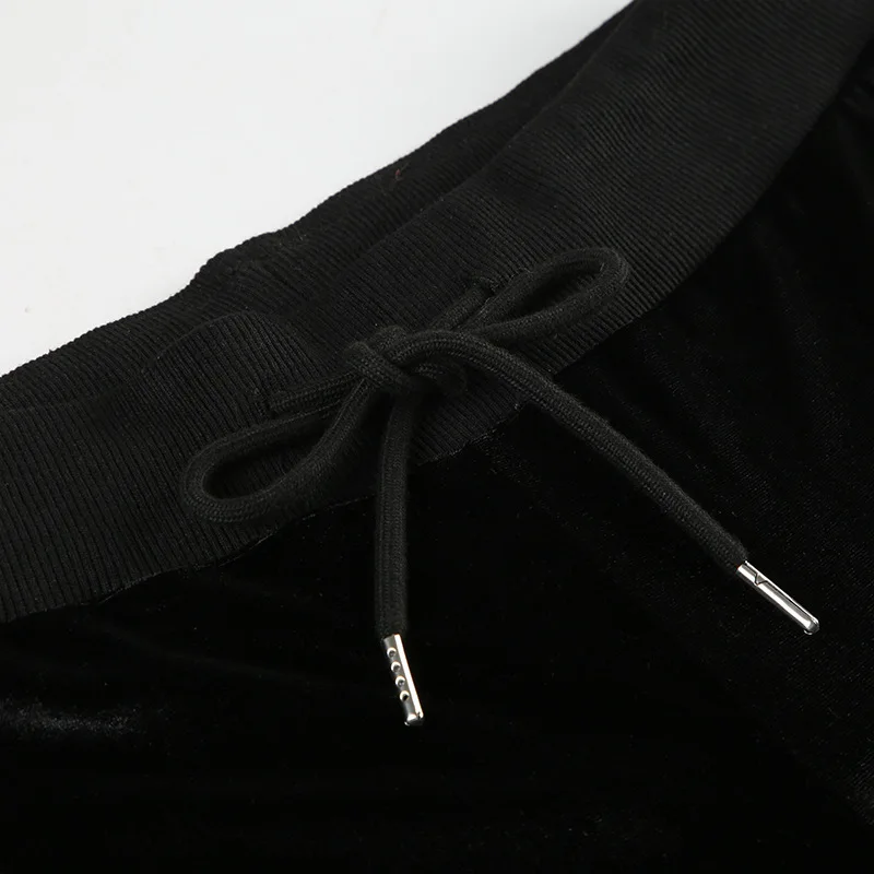 Goth Dark Techwear Fashion Stars Rhinestone Drawstring Pants Mall Goth Streetwear 90s Grunge Soft Velvet Trousers Women Y2K Pant