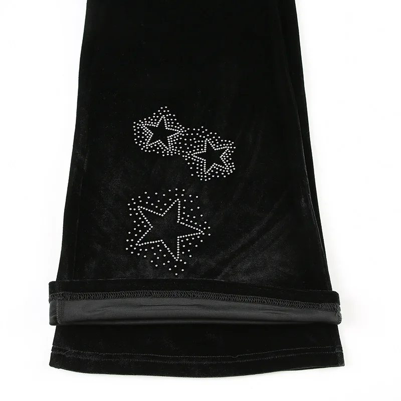Goth Dark Techwear Fashion Stars Rhinestone Drawstring Pants Mall Goth Streetwear 90s Grunge Soft Velvet Trousers Women Y2K Pant