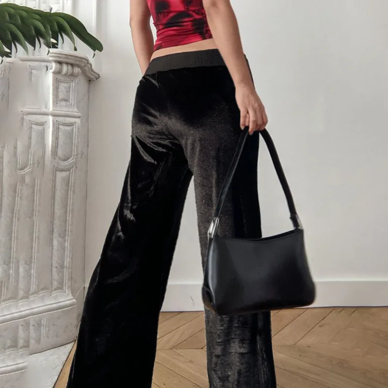 Goth Dark Techwear Fashion Stars Rhinestone Drawstring Pants Mall Goth Streetwear 90s Grunge Soft Velvet Trousers Women Y2K Pant