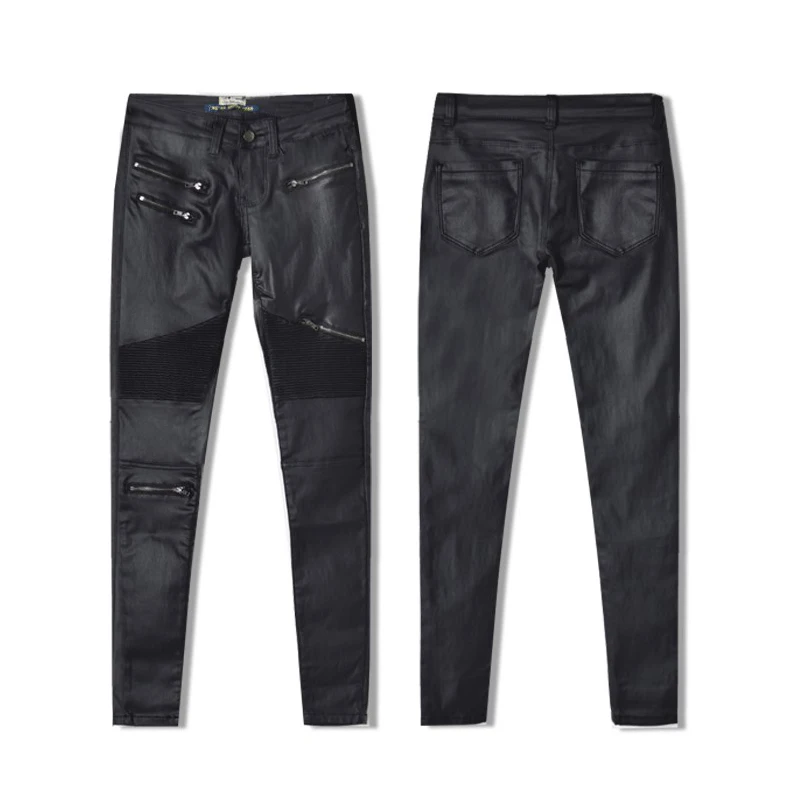 Stretch Faux Pu Leather Pants Women Skin Tight Motorcycle Gothic Punk Rock Pencil Trousers Zipper Moto Biker Leggings Black XS