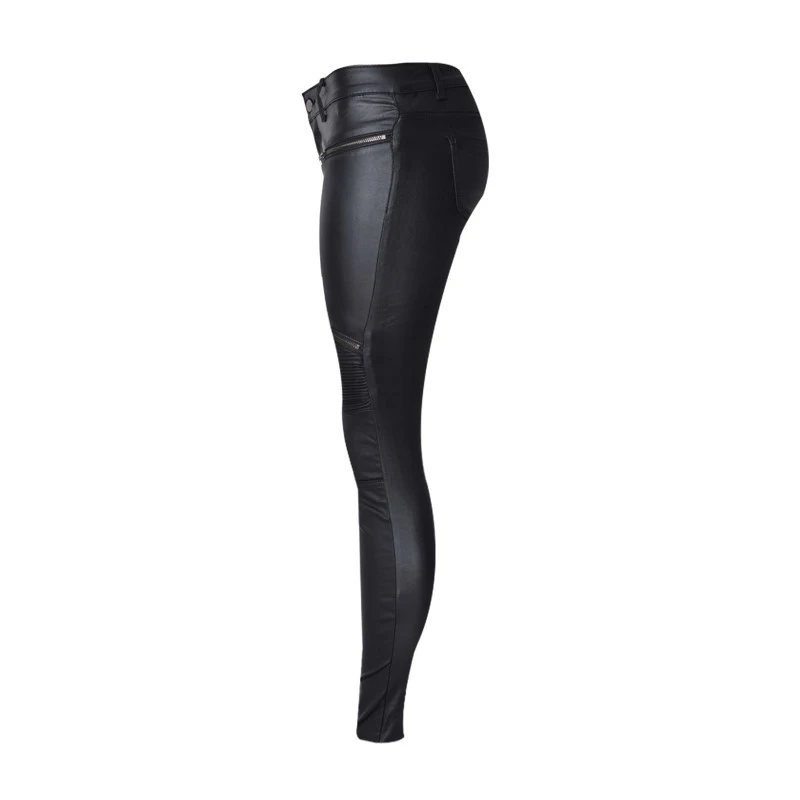 Stretch Faux Pu Leather Pants Women Skin Tight Motorcycle Gothic Punk Rock Pencil Trousers Zipper Moto Biker Leggings Black XS