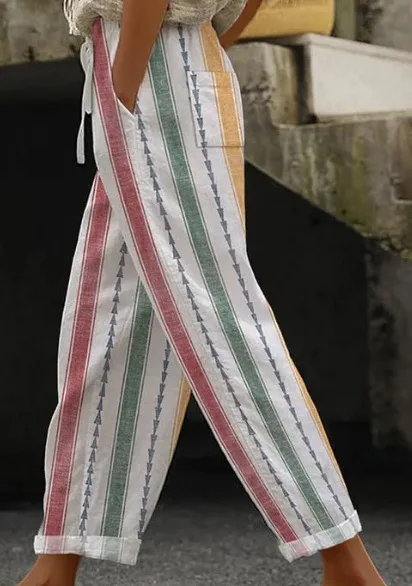 Casual Print Ankle-Length Pants For Women Fashion Mid Waist Straight Pants Lady Holiday Boho Beach Womens Clothing Spring New