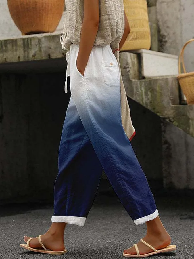 Casual Print Ankle-Length Pants For Women Fashion Mid Waist Straight Pants Lady Holiday Boho Beach Womens Clothing Spring New