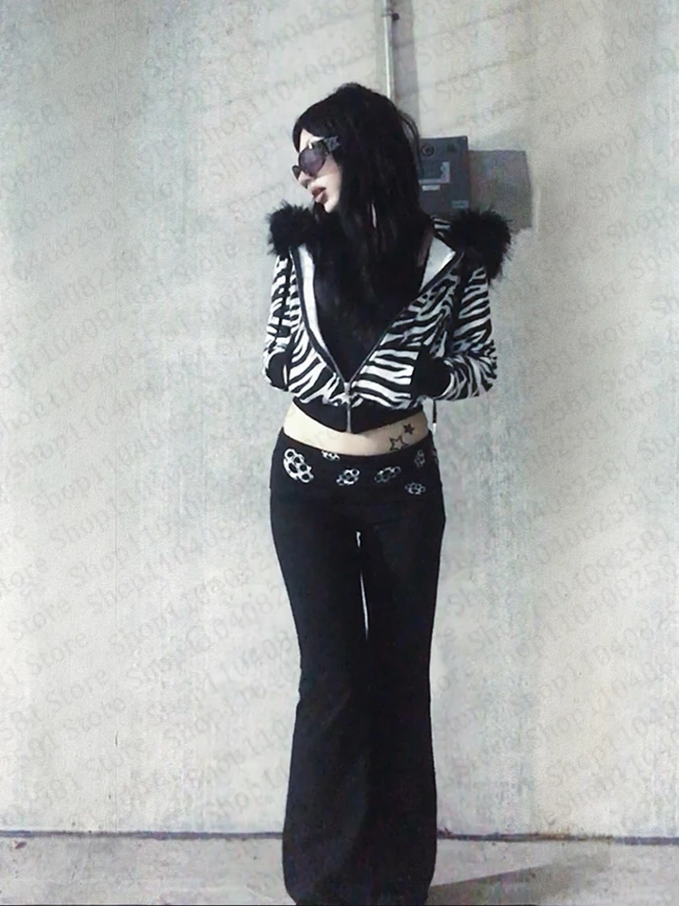Y2K Street Women's Fashion Casual Wide Leg Pants Slimming Hip Hop Rock Street Wear Retro Emo Girls Gothic Style Punk Retro 2000s