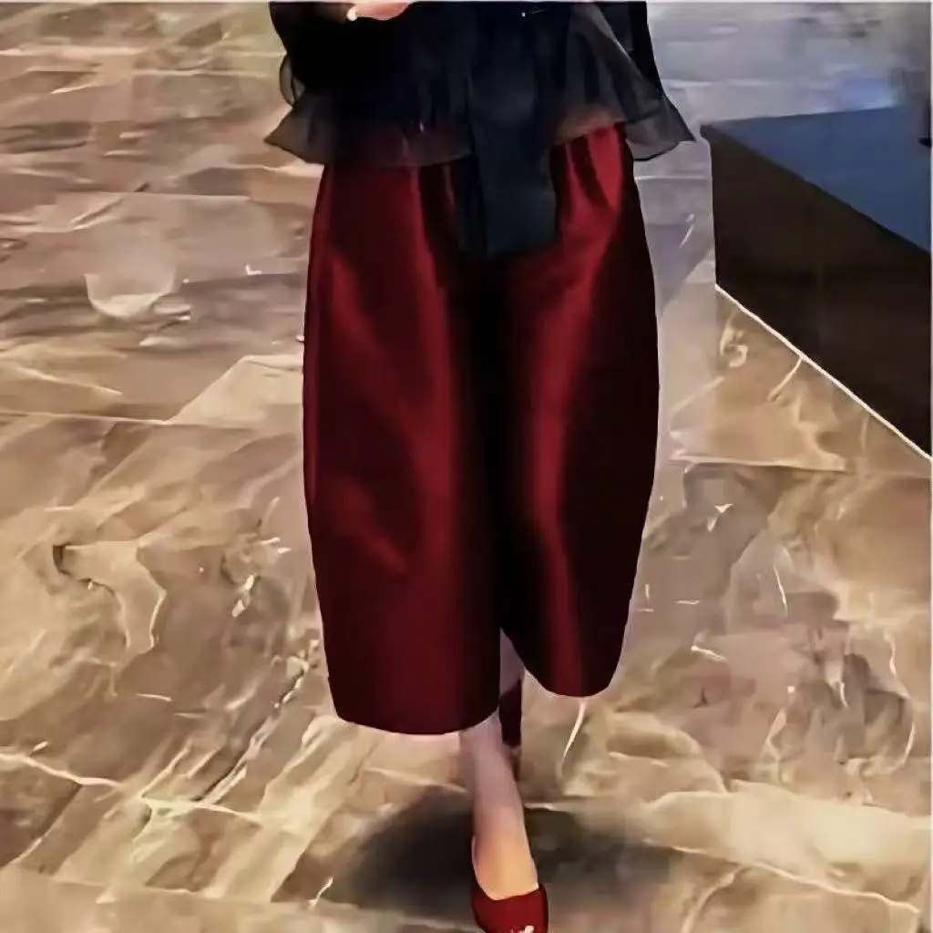 Spring Autumn Large Size Women's Fashion Wide Leg Pants Loose Bud Casual Meat Cover Mom Pants 8-point Big Leg Pants