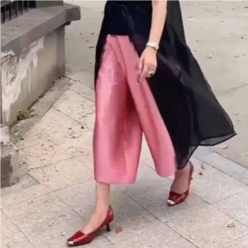 Spring Autumn Large Size Women's Fashion Wide Leg Pants Loose Bud Casual Meat Cover Mom Pants 8-point Big Leg Pants