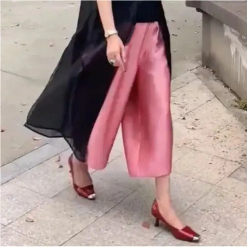 Spring Autumn Large Size Women's Fashion Wide Leg Pants Loose Bud Casual Meat Cover Mom Pants 8-point Big Leg Pants