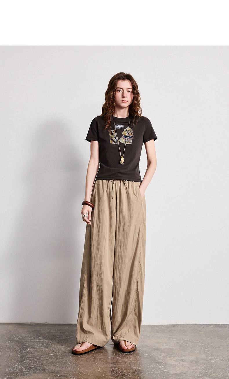 TOYOUTH Women Versatile Balloon Pants 2026 Spring New Wrinkle-Resistant Loose Wide-Leg Casual Trousers