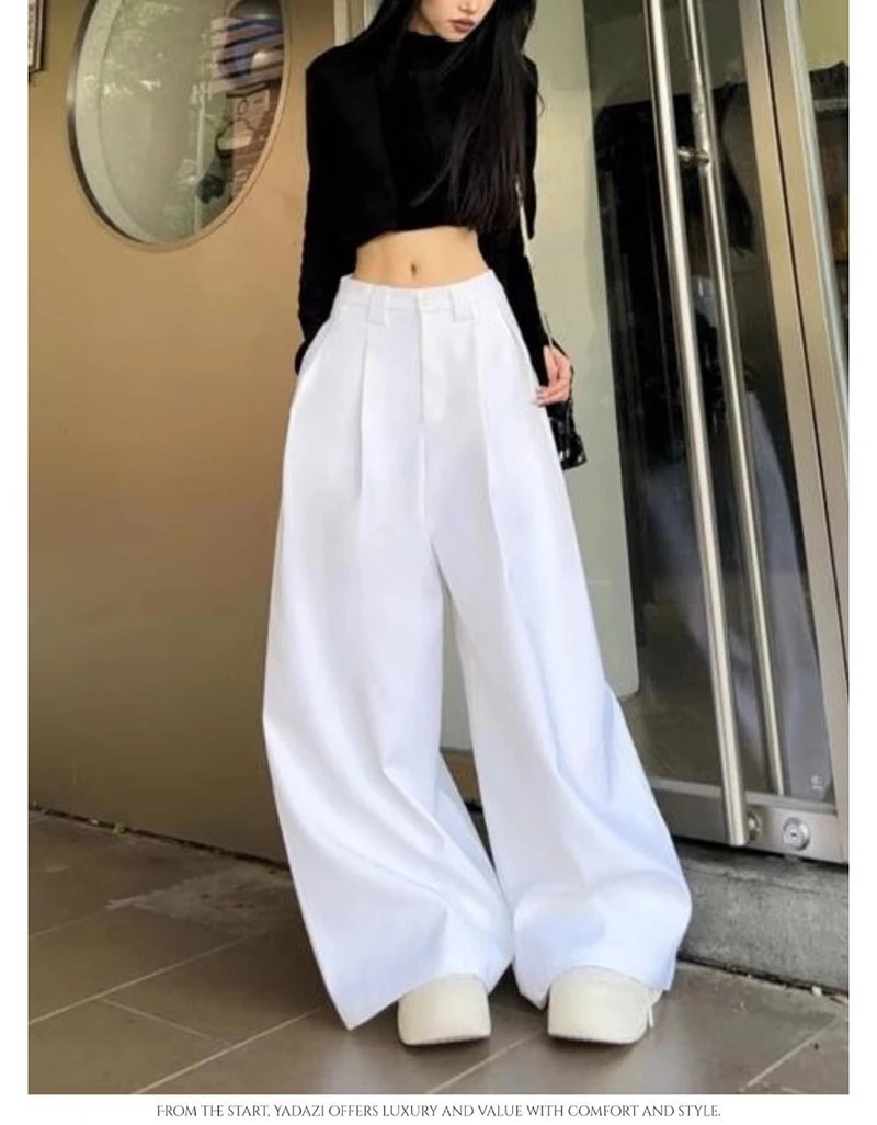 Zoki Chic White Suit Wide Leg Pant Women Elegant Korean High Waist Fashion Trousers Loose Casual Summer Simple Female Pants New