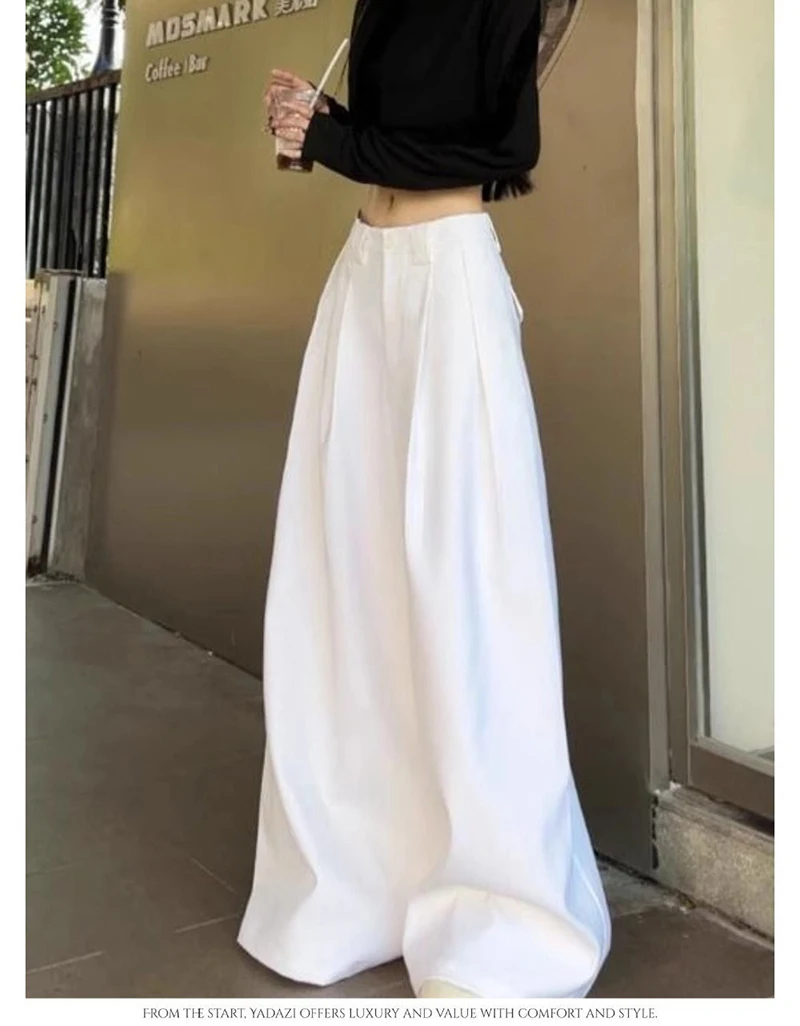 Zoki Chic White Suit Wide Leg Pant Women Elegant Korean High Waist Fashion Trousers Loose Casual Summer Simple Female Pants New