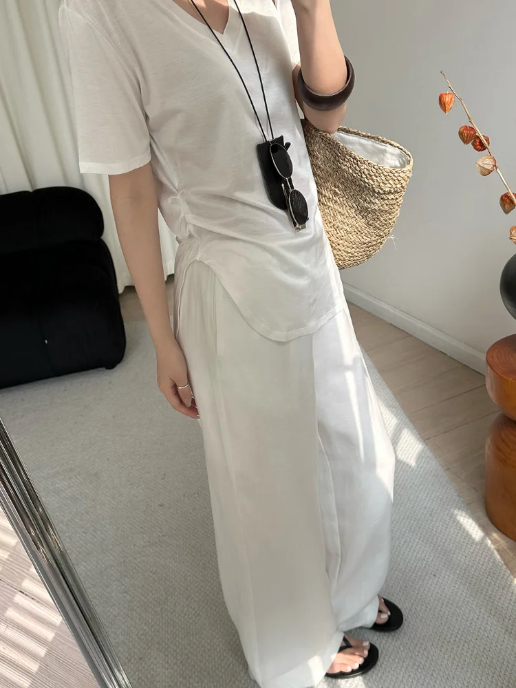 Fashion Casual Linen Wide-leg Pants Summer Loose Versatile Drawstring White Casual Straight Trousers Female