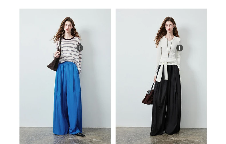TOYOUTH Women's Textured Loose Wide Leg Long Pants 2026 Fall New Arrival High Waist Seam Detail Leg Lengthening Pear Shape