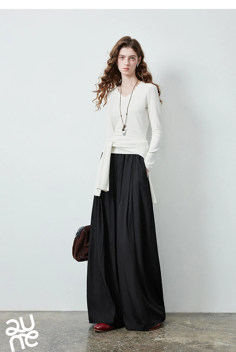 TOYOUTH Women's Textured Loose Wide Leg Long Pants 2026 Fall New Arrival High Waist Seam Detail Leg Lengthening Pear Shape
