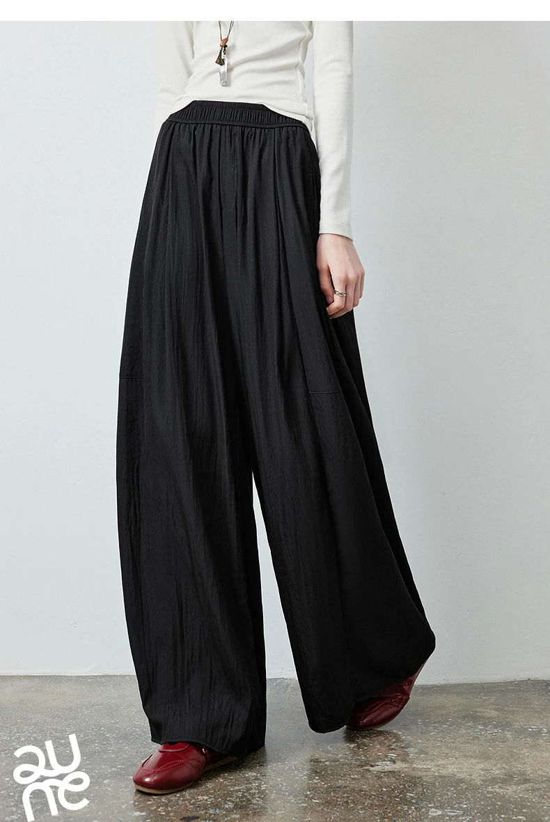 TOYOUTH Women's Textured Loose Wide Leg Long Pants 2026 Fall New Arrival High Waist Seam Detail Leg Lengthening Pear Shape