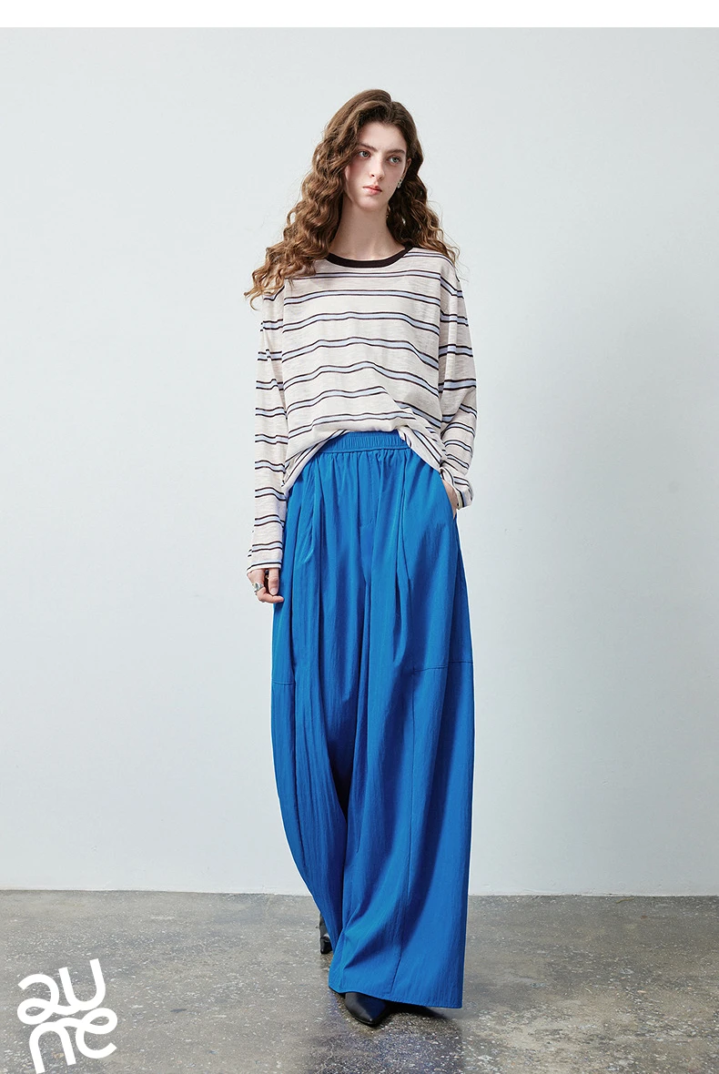 TOYOUTH Women's Textured Loose Wide Leg Long Pants 2026 Fall New Arrival High Waist Seam Detail Leg Lengthening Pear Shape