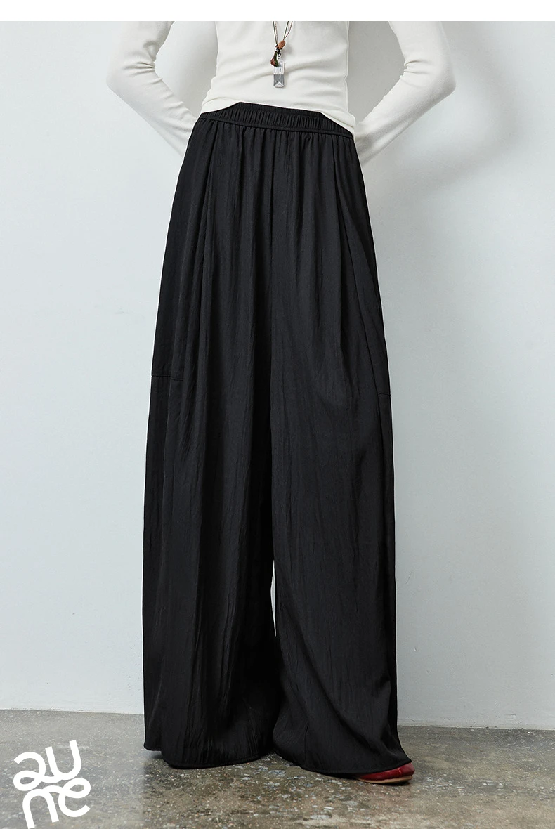 TOYOUTH Women's Textured Loose Wide Leg Long Pants 2026 Fall New Arrival High Waist Seam Detail Leg Lengthening Pear Shape