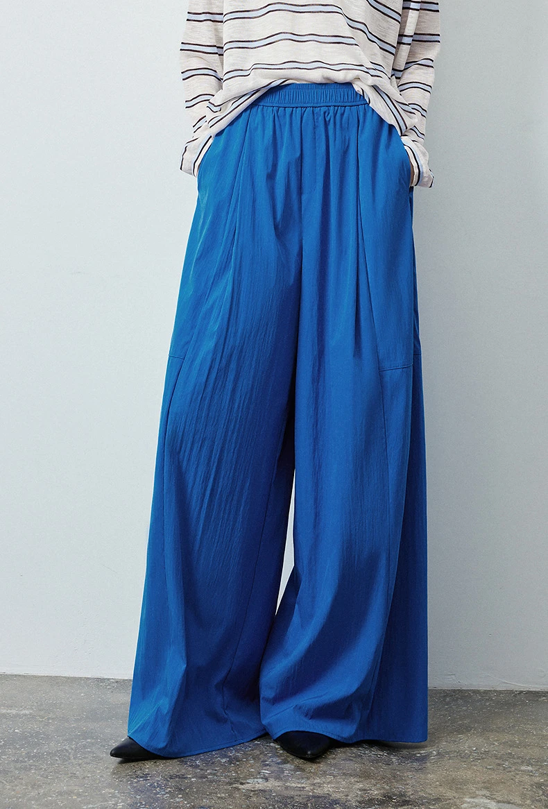 TOYOUTH Women's Textured Loose Wide Leg Long Pants 2026 Fall New Arrival High Waist Seam Detail Leg Lengthening Pear Shape