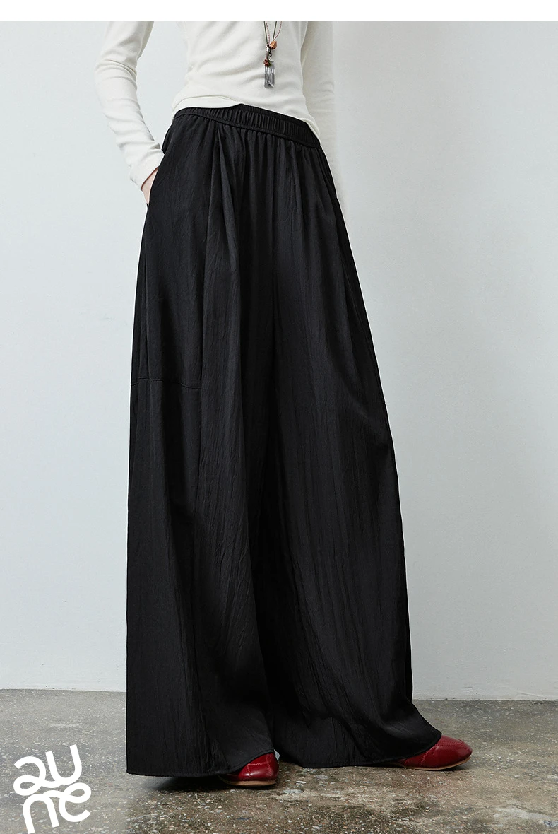 TOYOUTH Women's Textured Loose Wide Leg Long Pants 2026 Fall New Arrival High Waist Seam Detail Leg Lengthening Pear Shape