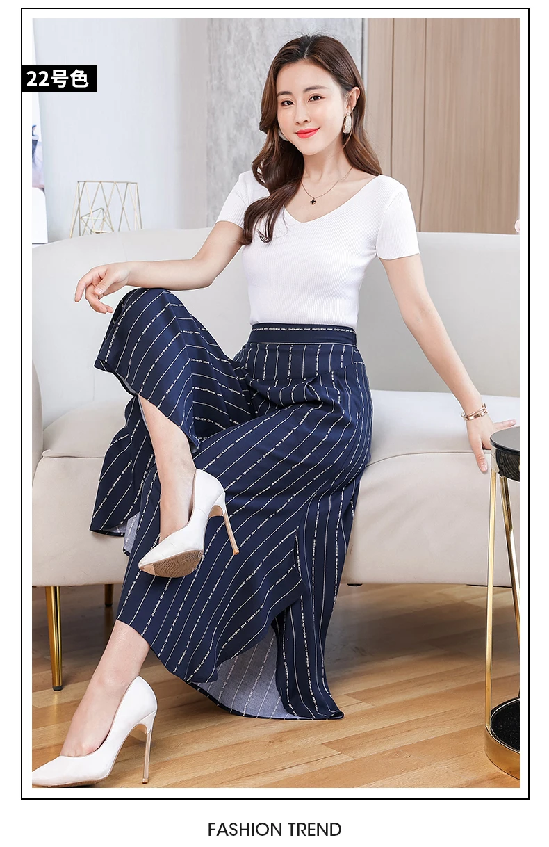 Fanmuer 2025 Summer Pants Women Casual Loose Elastic Waist Vintage Pant Trousers Women Wide Leg Pants Print Calf-length Pants