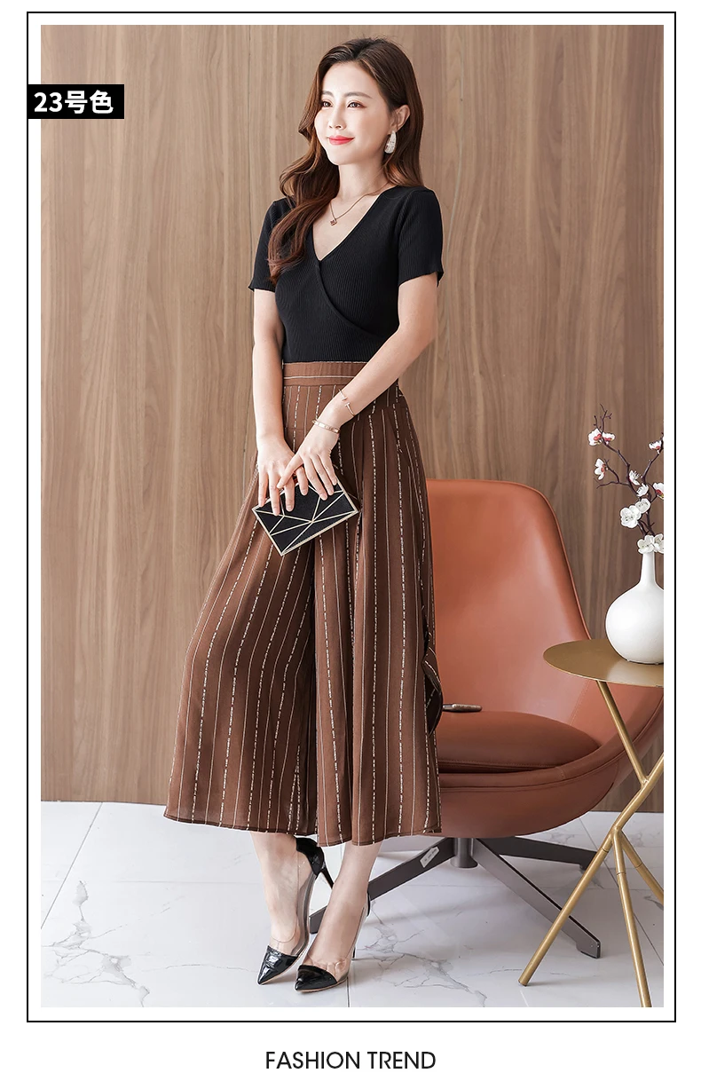 Fanmuer 2025 Summer Pants Women Casual Loose Elastic Waist Vintage Pant Trousers Women Wide Leg Pants Print Calf-length Pants