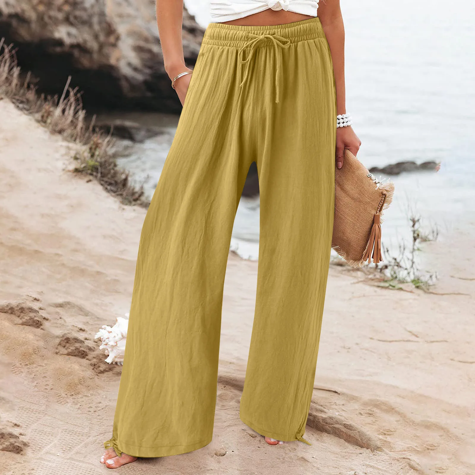 Spring Summer Women Loose Wide Leg Pants Office Lay Casual Solid Jogger Elastice Waist Loose Trousers 2023