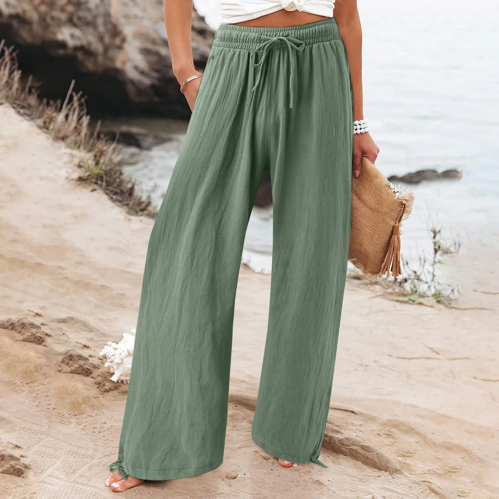 Spring Summer Women Loose Wide Leg Pants Office Lay Casual Solid Jogger Elastice Waist Loose Trousers 2023