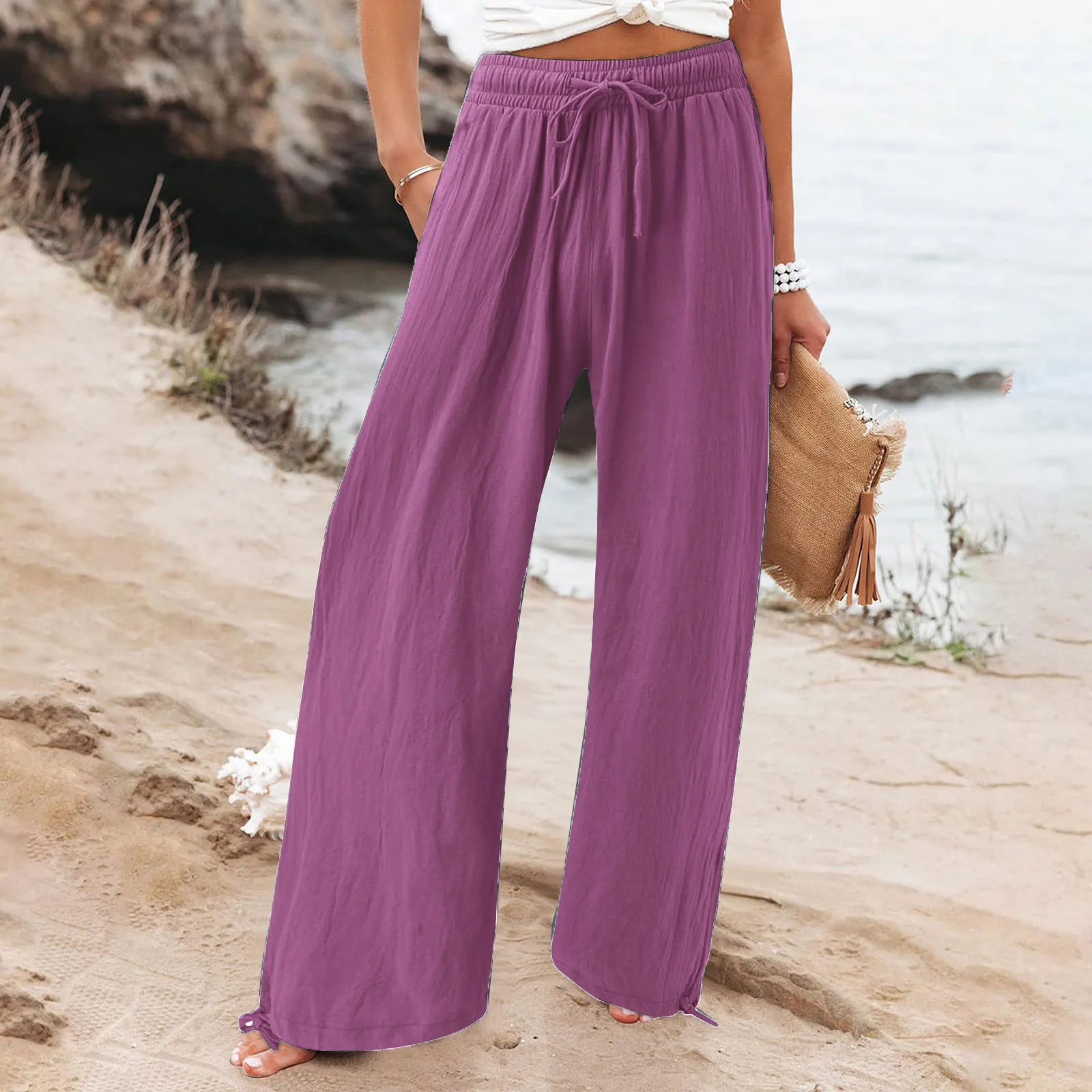 Spring Summer Women Loose Wide Leg Pants Office Lay Casual Solid Jogger Elastice Waist Loose Trousers 2023