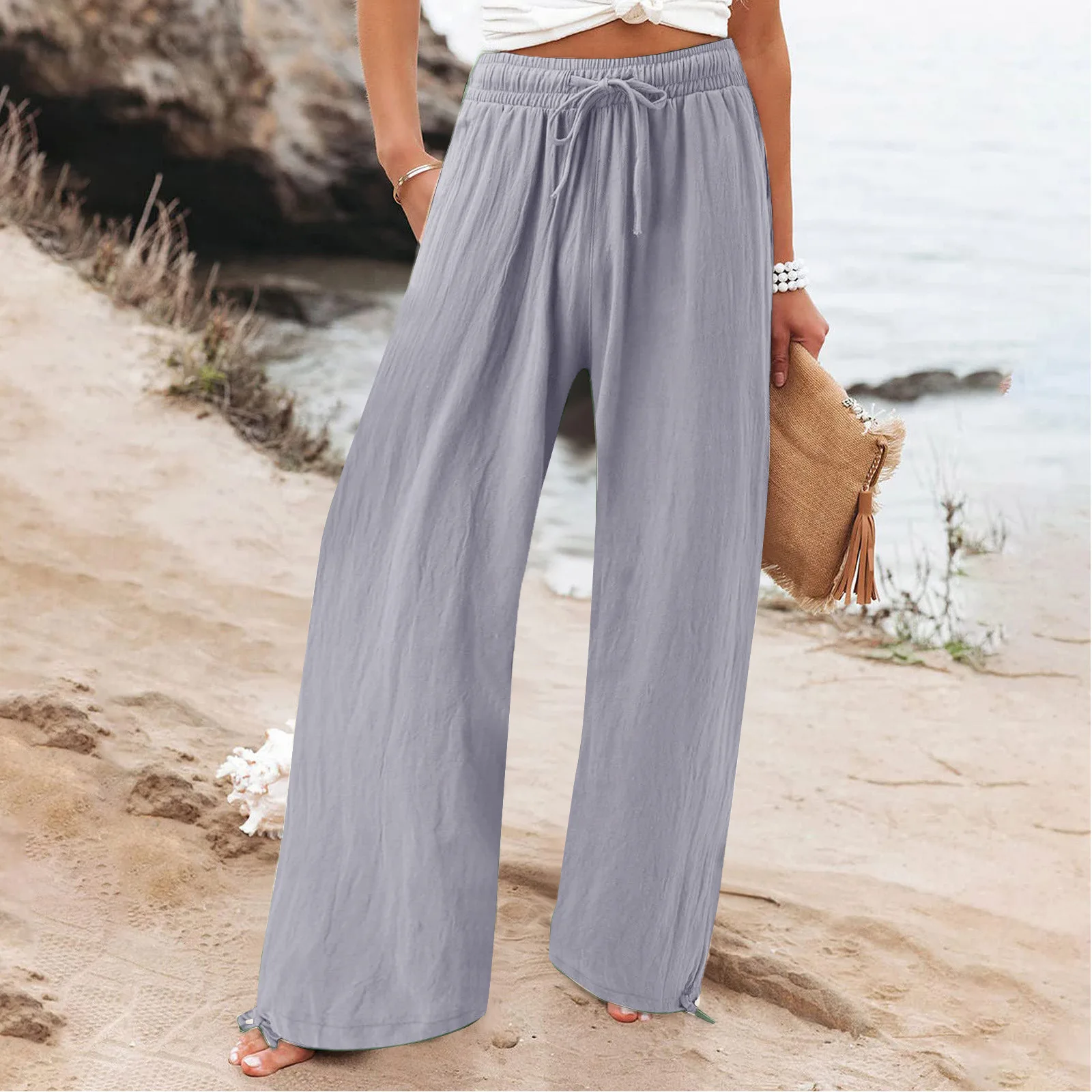 Spring Summer Women Loose Wide Leg Pants Office Lay Casual Solid Jogger Elastice Waist Loose Trousers 2023