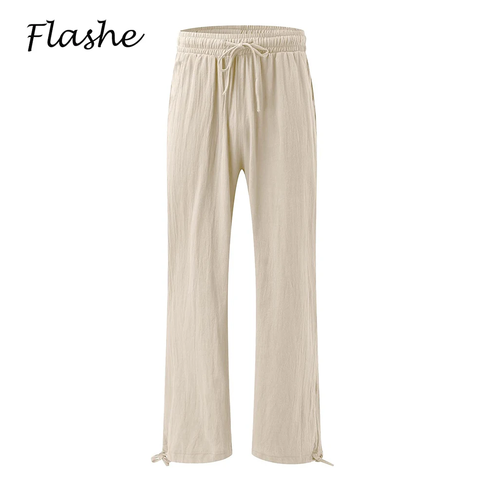 Spring Summer Women Loose Wide Leg Pants Office Lay Casual Solid Jogger Elastice Waist Loose Trousers 2023