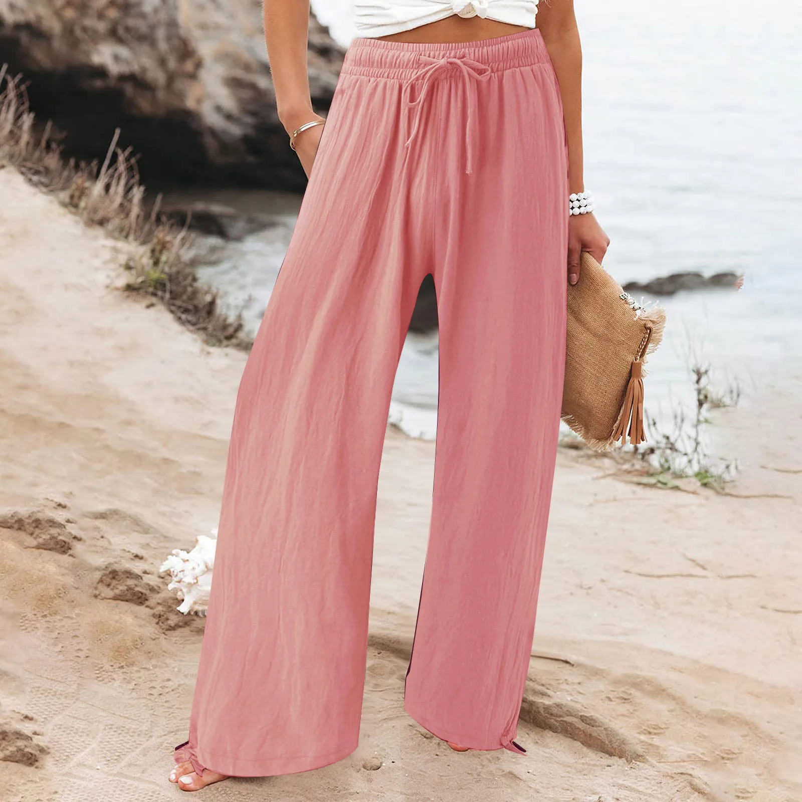 Spring Summer Women Loose Wide Leg Pants Office Lay Casual Solid Jogger Elastice Waist Loose Trousers 2023