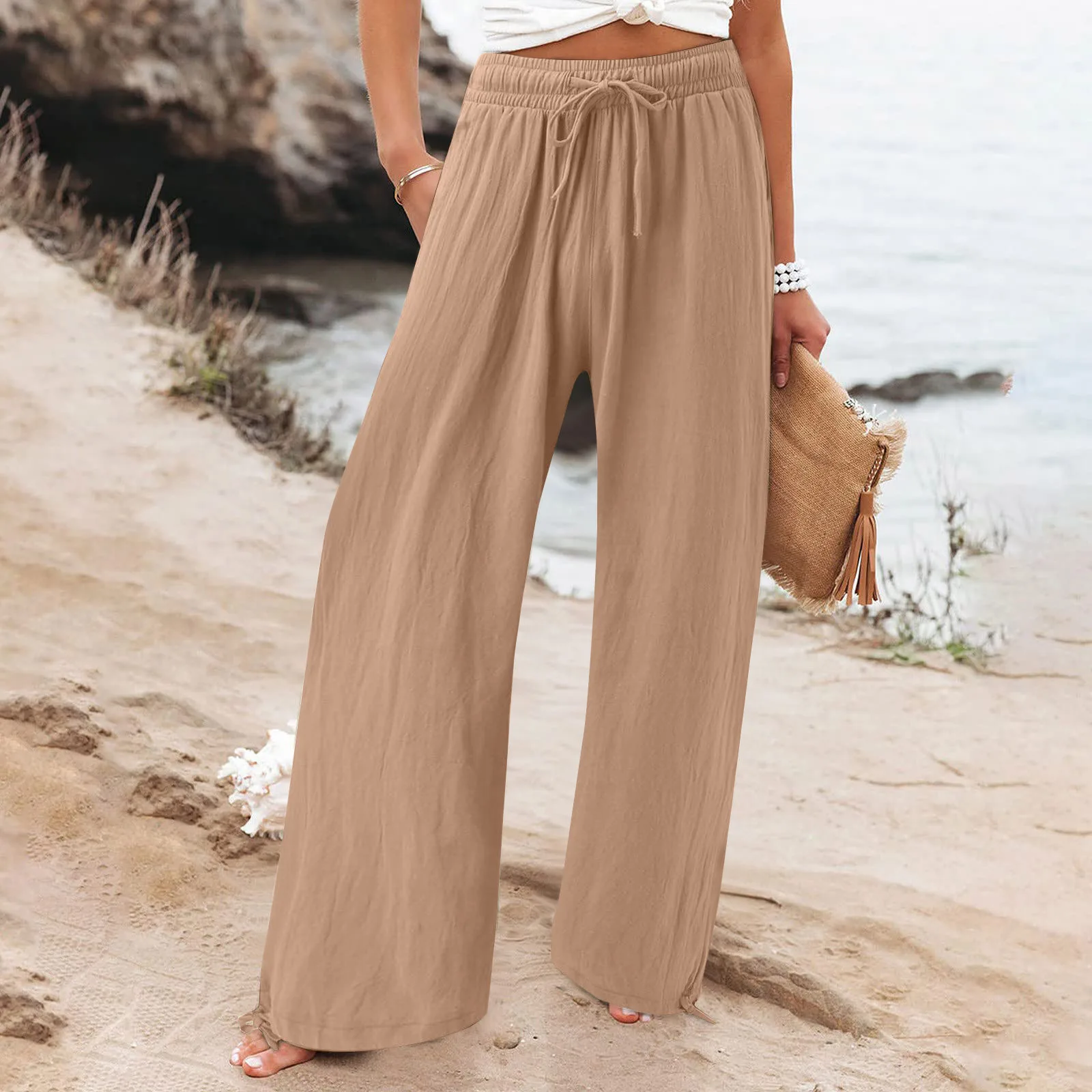 Spring Summer Women Loose Wide Leg Pants Office Lay Casual Solid Jogger Elastice Waist Loose Trousers 2023