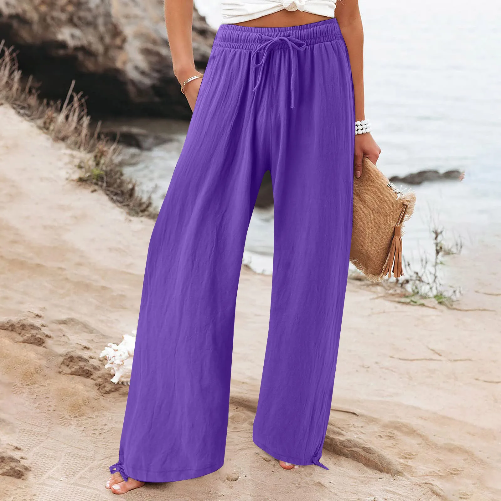 Spring Summer Women Loose Wide Leg Pants Office Lay Casual Solid Jogger Elastice Waist Loose Trousers 2023