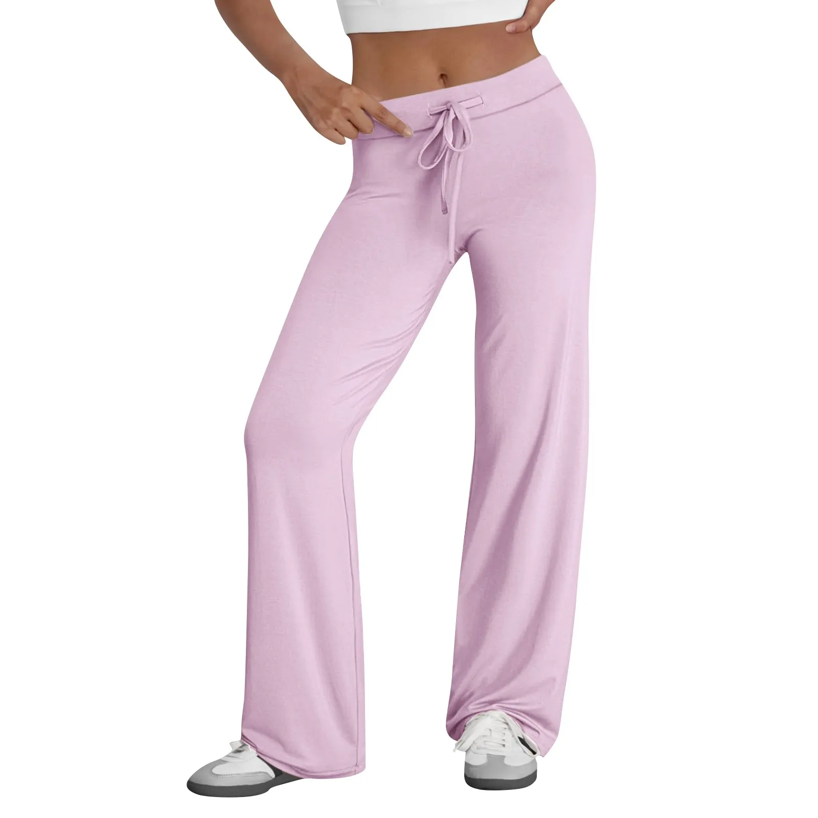 Activewear Women Wide Leg Pants Casual Cotton Yoga Pants With Pockets High Waist Drawstring Baggy Sweatpants Flare Leggings