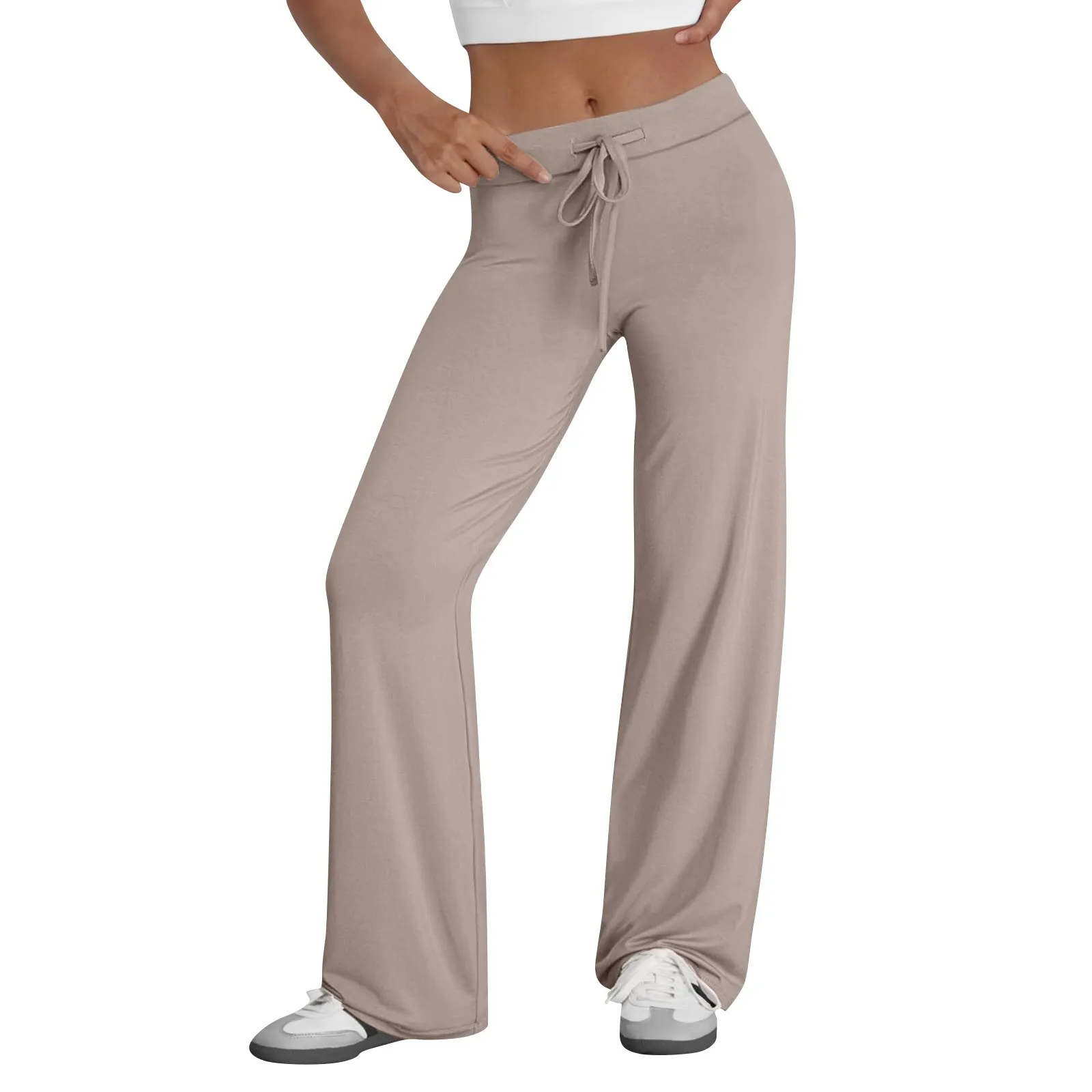 Activewear Women Wide Leg Pants Casual Cotton Yoga Pants With Pockets High Waist Drawstring Baggy Sweatpants Flare Leggings