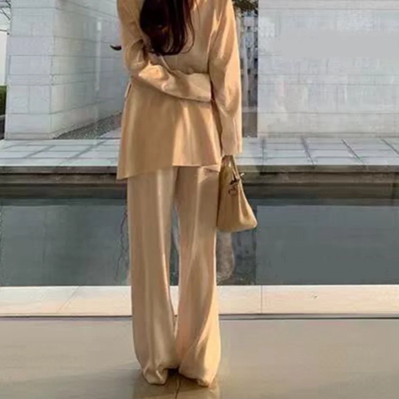 High Waist Satin Wide Leg Pants White Black Pants Women Summer Thin Loose Casual Pants Fashion Solid All-match Straight Trousers
