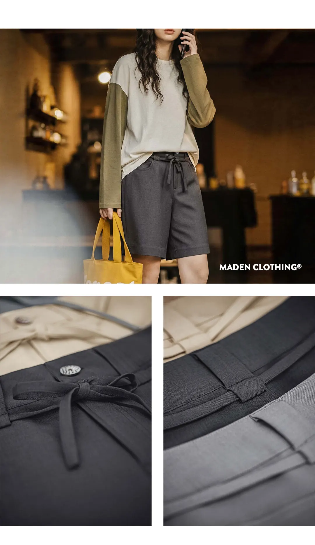 Maden Women's Old Money High Waist A Line Suit Shorts Straight Leg Thin Grey Five Point Pants Office Commuter Casual Summer wear