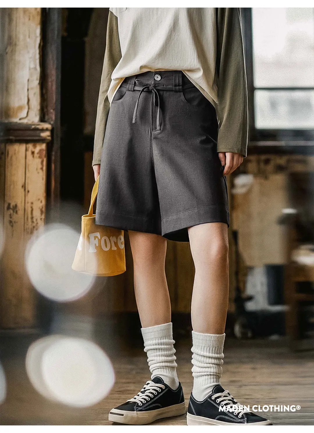 Maden Women's Old Money High Waist A Line Suit Shorts Straight Leg Thin Grey Five Point Pants Office Commuter Casual Summer wear