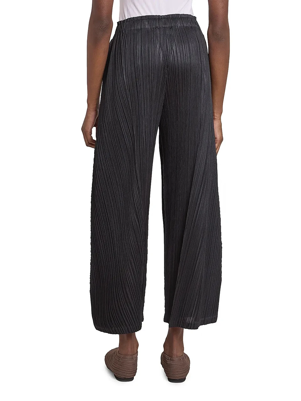 Miyake Pleated Thick Elastic Waistband Wide Leg Pants