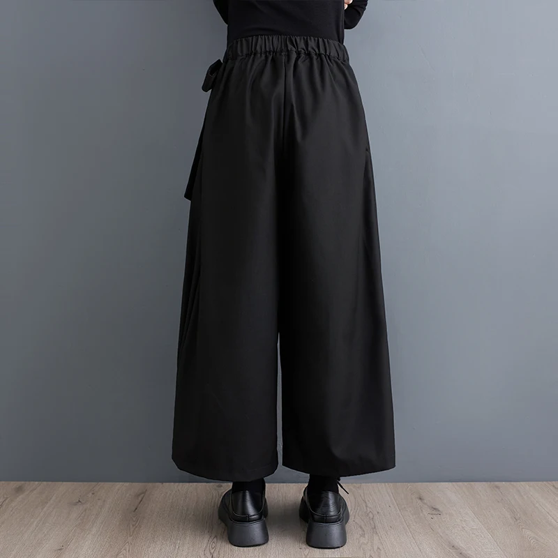 Black Vintage High Elastic Waist Wide Leg Pants Women Spring Autumn New Casual Loose Pleated Trousers Fashion Streetwear 2026