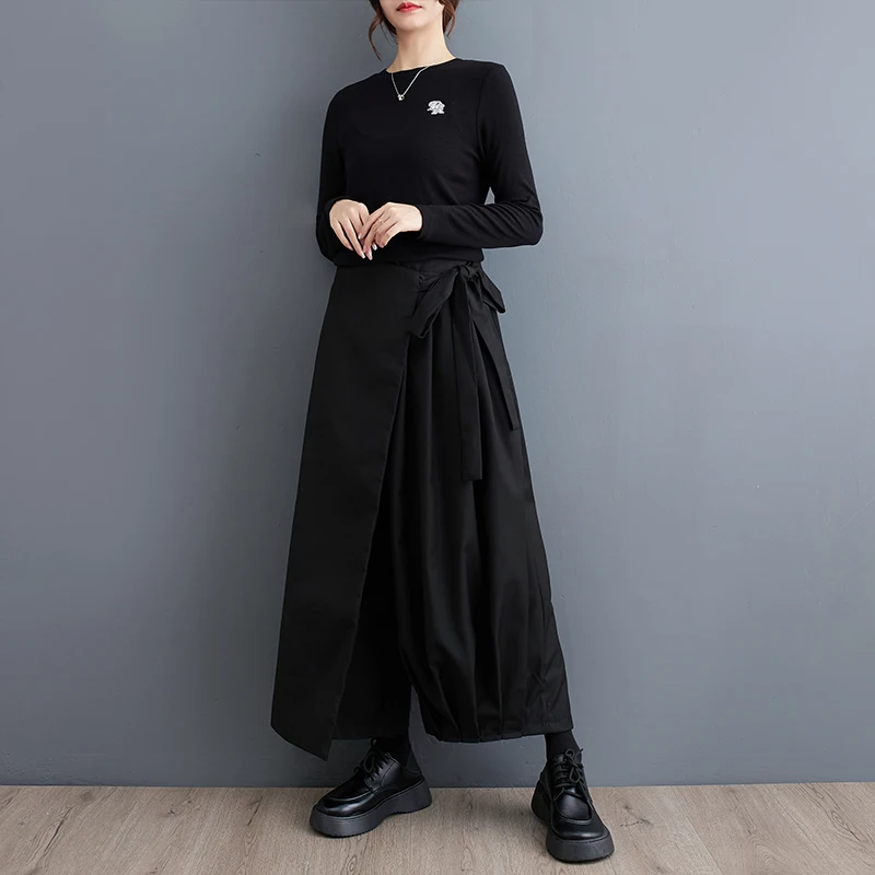 Black Vintage High Elastic Waist Wide Leg Pants Women Spring Autumn New Casual Loose Pleated Trousers Fashion Streetwear 2026
