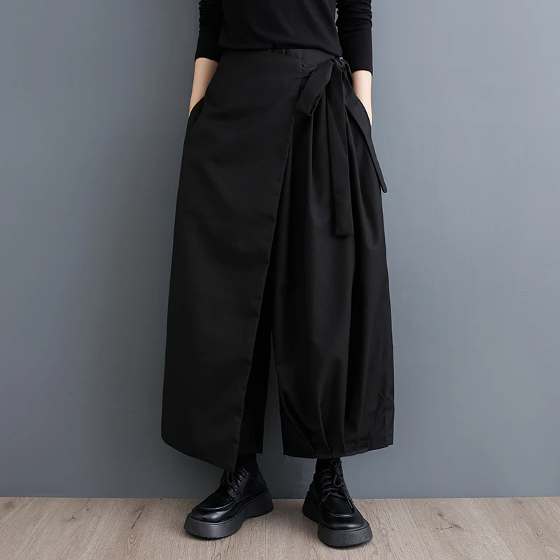 Black Vintage High Elastic Waist Wide Leg Pants Women Spring Autumn New Casual Loose Pleated Trousers Fashion Streetwear 2026