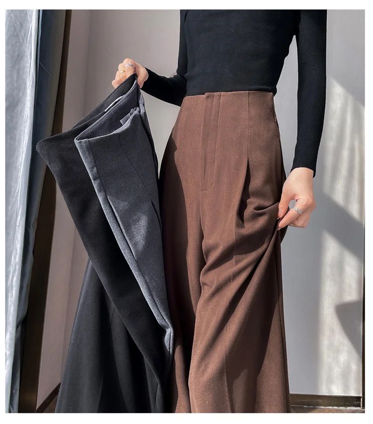Jielur Loose Pure Color High Waist Slim Women Pants Straight Casual Winter Simple Office Ladies Fashion Female Wide Leg Pants