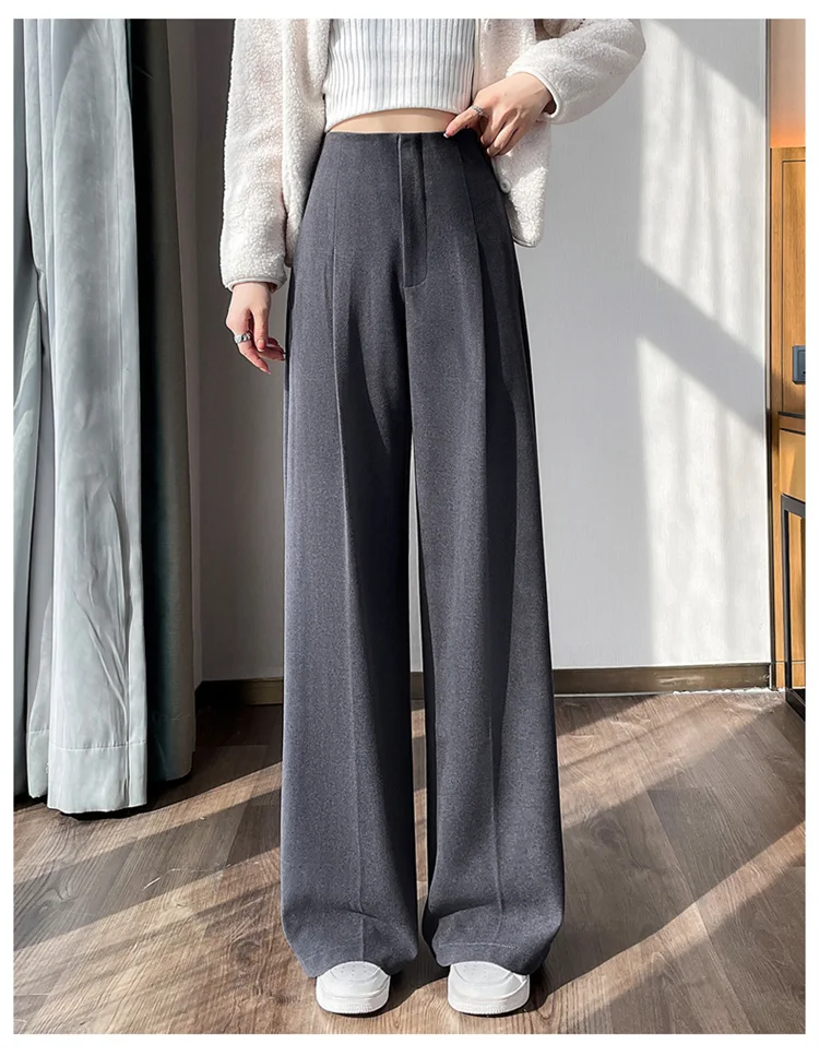 Jielur Loose Pure Color High Waist Slim Women Pants Straight Casual Winter Simple Office Ladies Fashion Female Wide Leg Pants
